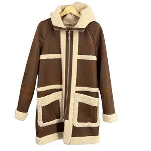 Avec Les Filles Brown Shearling reversable Coat with Cream Accents